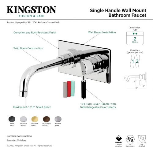  Kingston Brass KS8110DKL Concord Single-Handle Wall Mount Vessel Sink Faucet, 8-7/16 Inch in Spout Reach, Matte Black