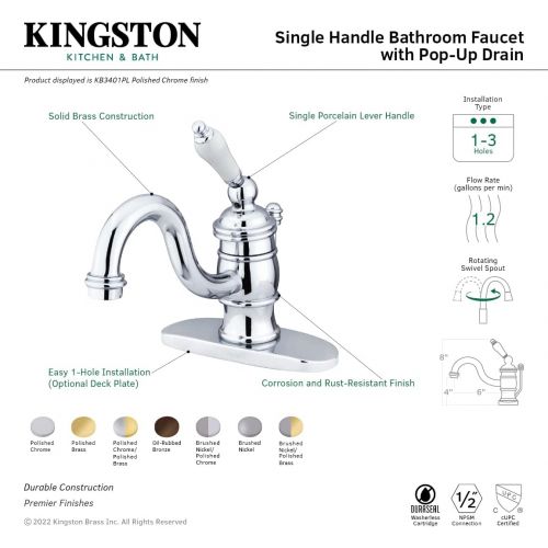  Kingston Brass KB3405PL Victorian 4-Inch Centerset Lavatory Faucet, Oil Rubbed Bronze with Porcelain Lever Handle