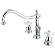 Kingston Brass KS1991PX Heritage Widespread Lavatory Faucet with Handle and Brass Pop-Up, Polished Chrome