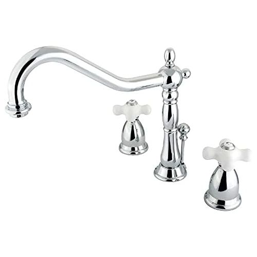  Kingston Brass KS1991PX Heritage Widespread Lavatory Faucet with Handle and Brass Pop-Up, Polished Chrome