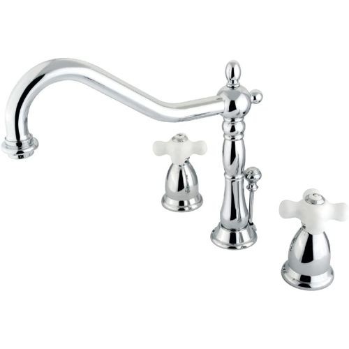  Kingston Brass KS1991PX Heritage Widespread Lavatory Faucet with Handle and Brass Pop-Up, Polished Chrome