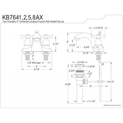  KINGSTON BRASS KB7645AX Lavatory Faucet, Oil Rubbed Bronze