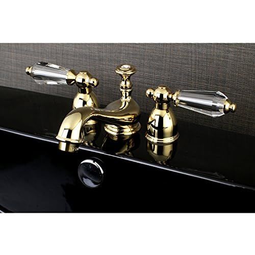  Kingston Brass KS3952WLL Wilshire Mini Widespread Lavatory Faucet With Crystal Lever Handle, 4-1/2 in Spout Reach, Polished Brass