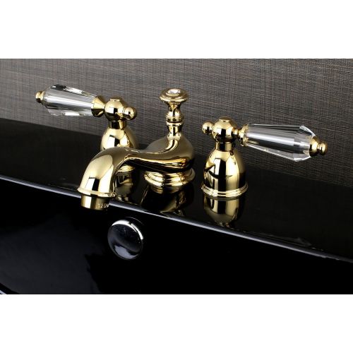  Kingston Brass KS3952WLL Wilshire Mini Widespread Lavatory Faucet With Crystal Lever Handle, 4-1/2 in Spout Reach, Polished Brass