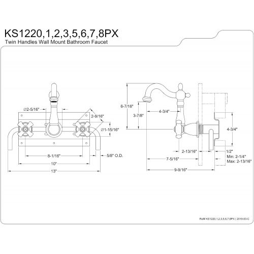  Kingston Brass KS1220PX Heritage 8 Center Wall Mount Vessel Sink Faucet, 4-3/4 in Spout Reach, Matte Black