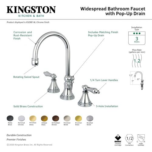  Kingston Brass KS2987AL 8 in. Widespread Bathroom Faucet, Brushed Brass