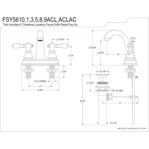  Kingston Brass FSY5610ACL 4 Centerset Lavatory Faucet with Retail Pop-Up, 4 in Spout Reach, Matte Black