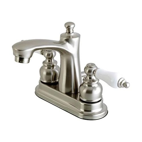  Kingston Brass FB7628PL Victorian 4 Centerset Lavatory Faucet with Retail Pop-Up, 4 in Spout Reach, Brushed Nickel