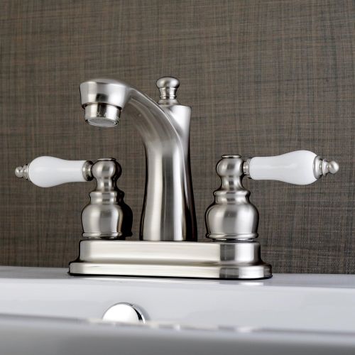  Kingston Brass FB7628PL Victorian 4 Centerset Lavatory Faucet with Retail Pop-Up, 4 in Spout Reach, Brushed Nickel