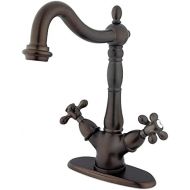 Kingston Brass KS1495AX Heritage Vessel Sink Faucet without Pop-Up Rod with 4 Plate, 6-1/2, Brass/Antique Brass
