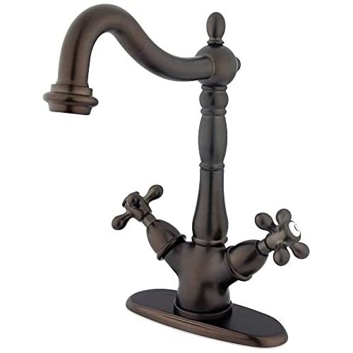  Kingston Brass KS1495AX Heritage Vessel Sink Faucet without Pop-Up Rod with 4 Plate, 6-1/2, Brass/Antique Brass