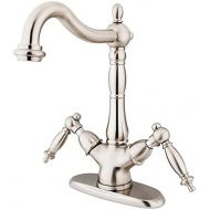 Kingston Brass KS1498TL Heritage Vessel Sink Faucet without Pop-up Rod with 4-Inch Plate, Brushed Nickel