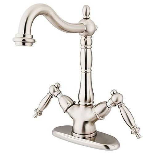  Kingston Brass KS1498TL Heritage Vessel Sink Faucet without Pop-up Rod with 4-Inch Plate, Brushed Nickel