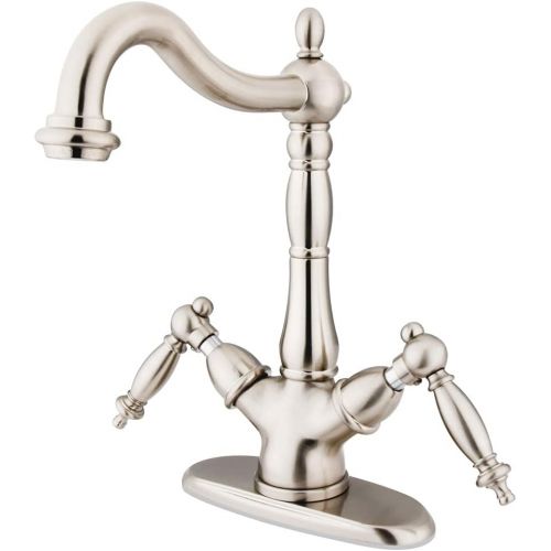  Kingston Brass KS1498TL Heritage Vessel Sink Faucet without Pop-up Rod with 4-Inch Plate, Brushed Nickel