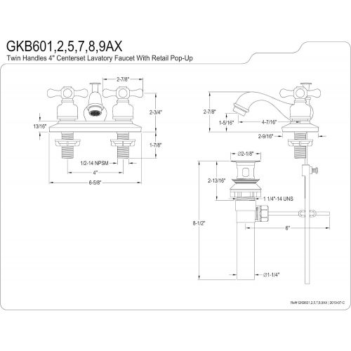  Kingston Brass GKB605AX Restoration Teapot 4-inch Centerset Lavatory Faucet with Retail Pop-up, Oil Rubbed Bronze