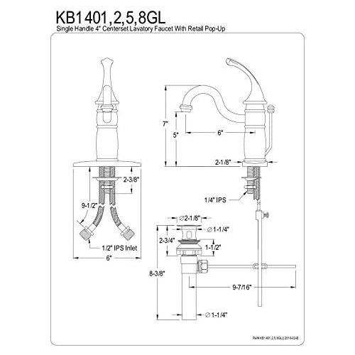  Kingston Brass KB1402GL Georgian 4-Inch Centerset Lavatory Faucet with Pop-Up, Polished Brass