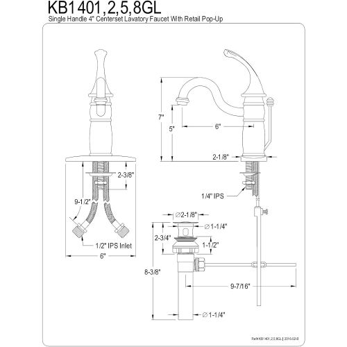  Kingston Brass KB1402GL Georgian 4-Inch Centerset Lavatory Faucet with Pop-Up, Polished Brass