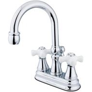 Kingston Brass KS2611PX Governor 4-Inch Centerset Lavatory Faucet with Brass Pop-Up and Porcelain Cross Handle, Polished Chrome