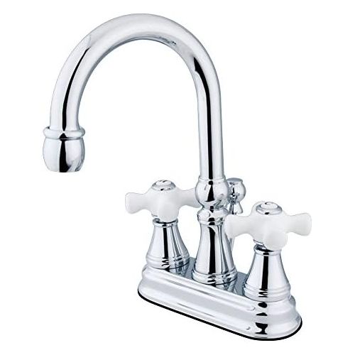  Kingston Brass KS2611PX Governor 4-Inch Centerset Lavatory Faucet with Brass Pop-Up and Porcelain Cross Handle, Polished Chrome