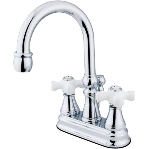  Kingston Brass KS2611PX Governor 4-Inch Centerset Lavatory Faucet with Brass Pop-Up and Porcelain Cross Handle, Polished Chrome