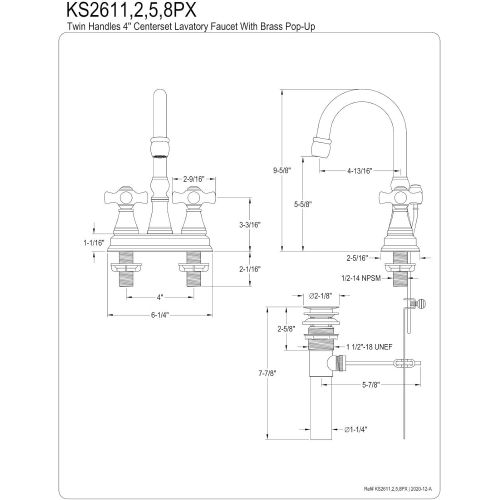  Kingston Brass KS2611PX Governor 4-Inch Centerset Lavatory Faucet with Brass Pop-Up and Porcelain Cross Handle, Polished Chrome