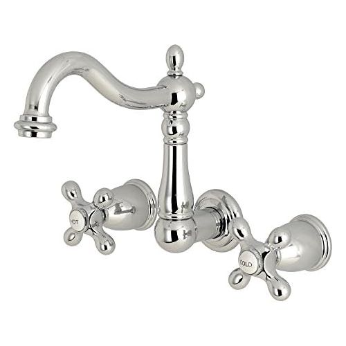  Kingston Brass KS1251AX Heritage 8 Center Wall Mount Vessel Sink Faucet, 6-3/8 in Spout Reach, Polished Chrome