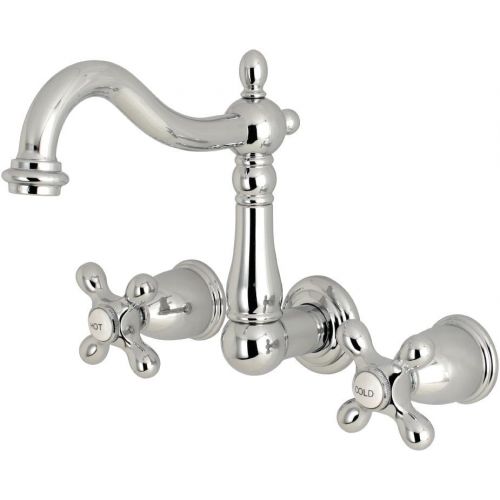  Kingston Brass KS1251AX Heritage 8 Center Wall Mount Vessel Sink Faucet, 6-3/8 in Spout Reach, Polished Chrome