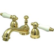 Kingston Brass KS3952PL Restoration Mini Widespread Lavatory Faucet with Porcelain Lever Handle, Polished Brass,4-Inch Adjustable Center