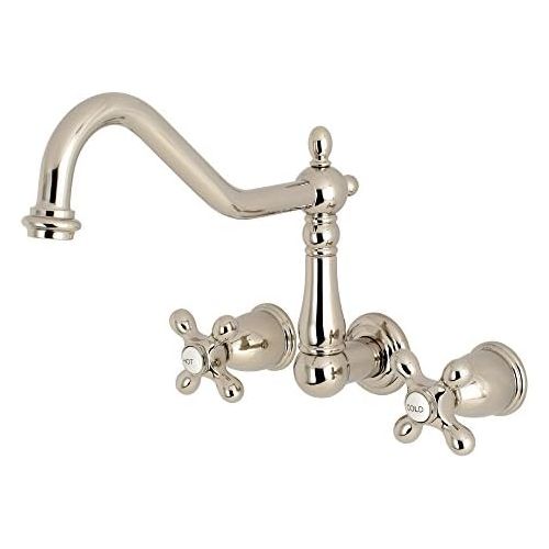  Kingston Brass KS1286AX Heritage 8 Center Wall Mount Vessel Sink Faucet, 9-3/16 in Spout Reach, Polished Nickel