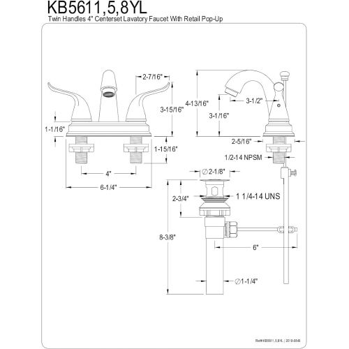  Kingston Brass KB5615YL Yosemite 4 Inch Centerset Two Handle Lavatory Faucet, Oil Rubbed Bronze, 3-5/8 inch in Spout Reach, Oil Rubbed Bronze