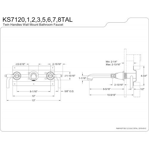  Kingston Brass KS7125TAL Tudor Wall Mount Vessel Sink Faucet, 10-7/16 in Spout Reach, Oil Rubbed Bronze