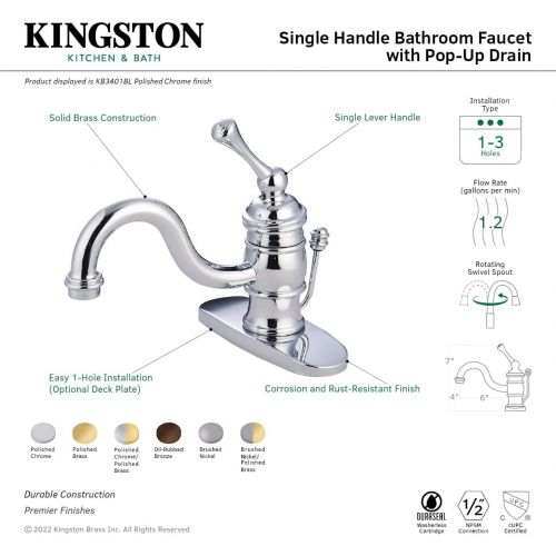  Kingston Brass KB3405BL Victorian 4-Inch Centerset Lavatory Faucet, Oil Rubbed Bronze with Metal lever handle