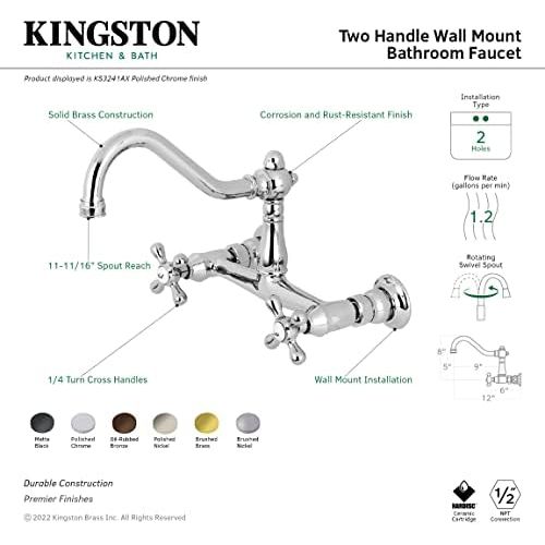  Kingston Brass KS3241AX Vintage Centerset Vessel Sink Faucet, 8, Polished Chrome