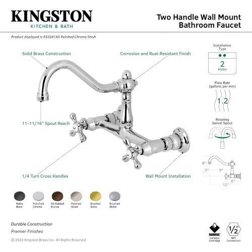  Kingston Brass KS3241AX Vintage Centerset Vessel Sink Faucet, 8, Polished Chrome