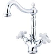 Kingston Brass KS1431PX Heritage Deck Mount with 4-Inch Deck Plate Lavatory Faucet with Porcelain Cross Handle and Brass Pop-Up, 6-1/2-Inch, Polished Chrome