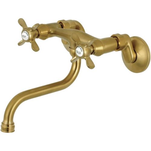  Kingston Brass KS116SB Adjustable Center Wall Mount Bathroom Faucet, Brushed Brass