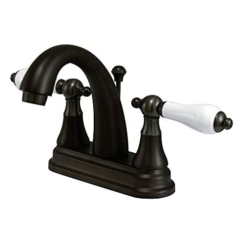  Kingston Brass KS7615PL 4 Centerset Lavatory Faucet with Porcelain Lever Handle, Oil Rubbed Bronze, 5 Spout Reach