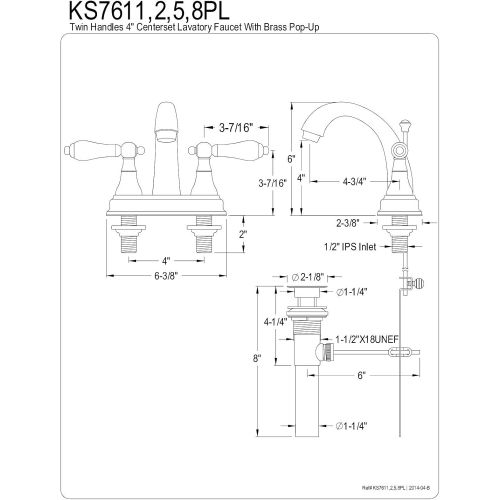  Kingston Brass KS7615PL 4 Centerset Lavatory Faucet with Porcelain Lever Handle, Oil Rubbed Bronze, 5 Spout Reach