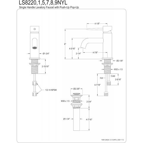  Kingston Brass LS8228NYL New York 4-Inch Center Single Handle Lavatory Faucet, Brushed Nickel