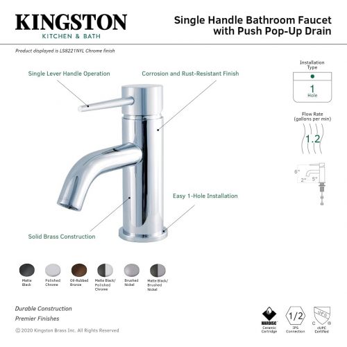 Kingston Brass LS8228NYL New York 4-Inch Center Single Handle Lavatory Faucet, Brushed Nickel
