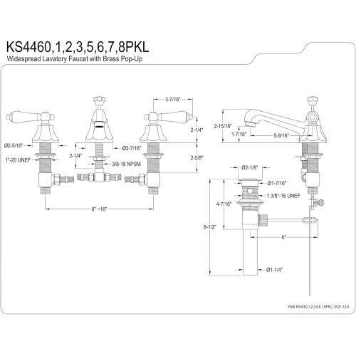  Kingston Brass KS4461PKL Metropolitan Widespread Bathroom Faucet with Pop-Up Drain, 5-1/2-Inch, Polished Chrome