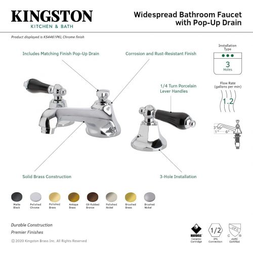  Kingston Brass KS4461PKL Metropolitan Widespread Bathroom Faucet with Pop-Up Drain, 5-1/2-Inch, Polished Chrome