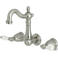 Kingston Brass KS1228PL Heritage 8 Center Wall Mount Vessel Sink Faucet, 4-3/4 in Spout Reach, Brushed Nickel