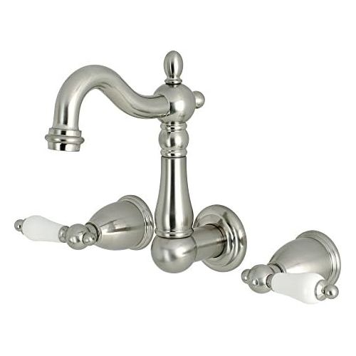  Kingston Brass KS1228PL Heritage 8 Center Wall Mount Vessel Sink Faucet, 4-3/4 in Spout Reach, Brushed Nickel