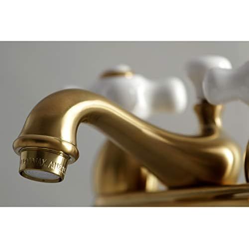  Kingston Brass KS3607PX 4 in. Center Bathroom Faucet, Brushed Brass