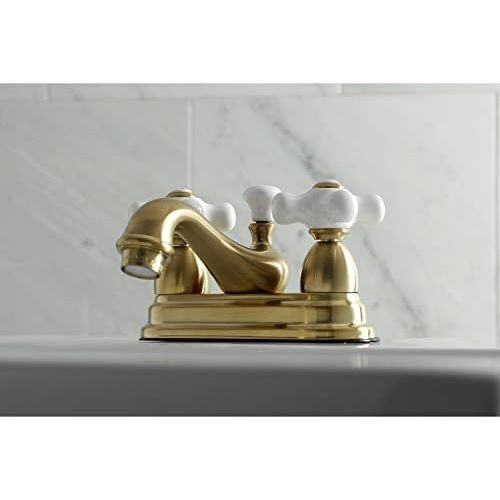  Kingston Brass KS3607PX 4 in. Center Bathroom Faucet, Brushed Brass