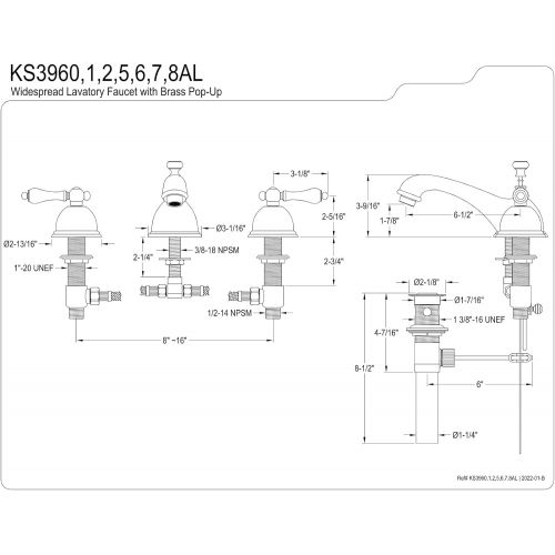  Kingston Brass KS3967AL 8 in. Widespread Bathroom Faucet, Brushed Brass