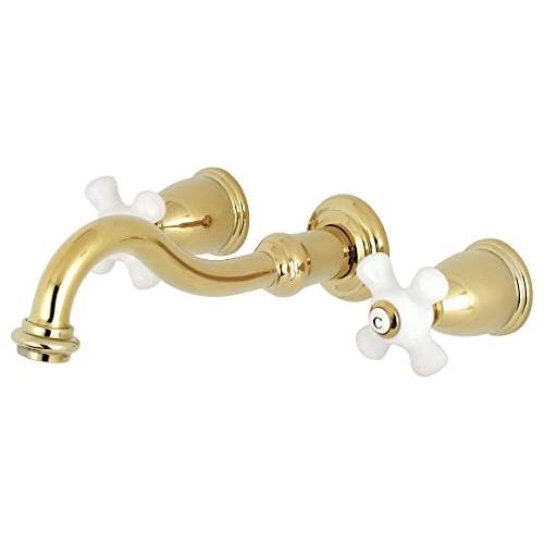  Kingston Brass KS3122PX Vintage 8-Inch Center Wall Mount Vessel Sink Faucet, 10-7/16 Spout Reach, Polished Brass