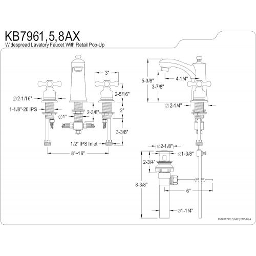  Kingston Brass KB7965AX Victorian Widespread Lavatory Faucet, Oil Rubbed Bronze