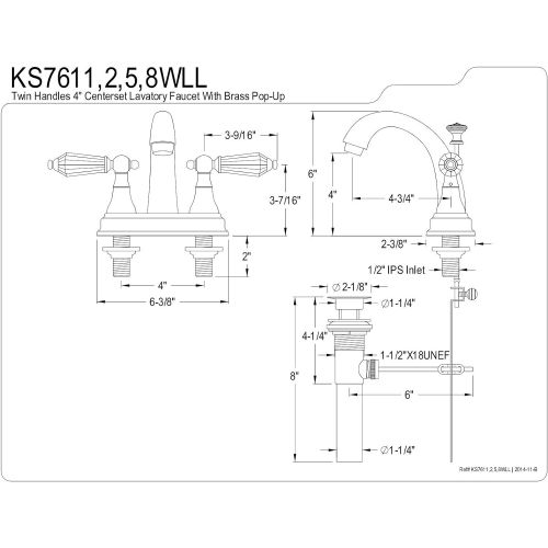  Kingston Brass KS7612WLL Wilshire 4-Inch Centerset Lavatory Faucet Pop-Up, 4-3/4 in Spout Reach, Polished Brass